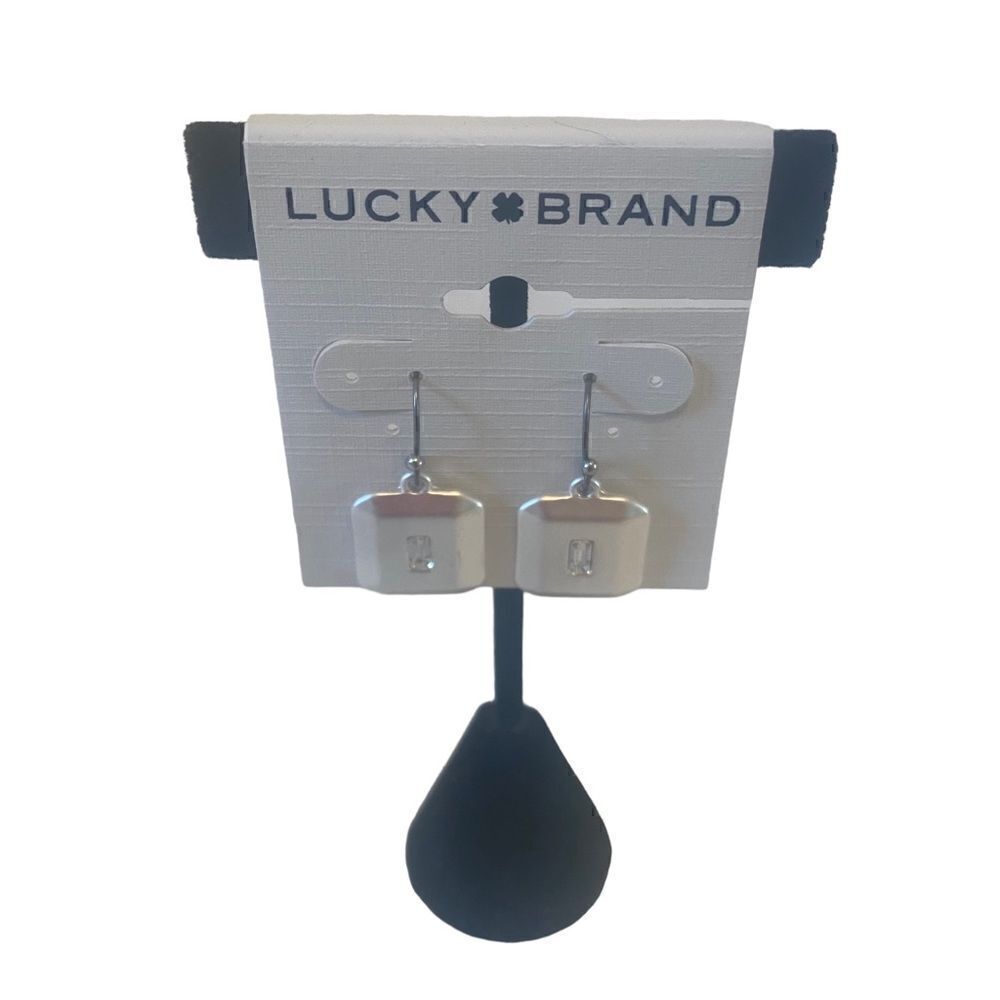 Pave Square Drop Matte Silver Toned Earring.